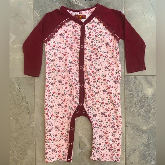 7 For All Mankind Long Sleeve Flower Romper 6-9m - Picture 1 of 7